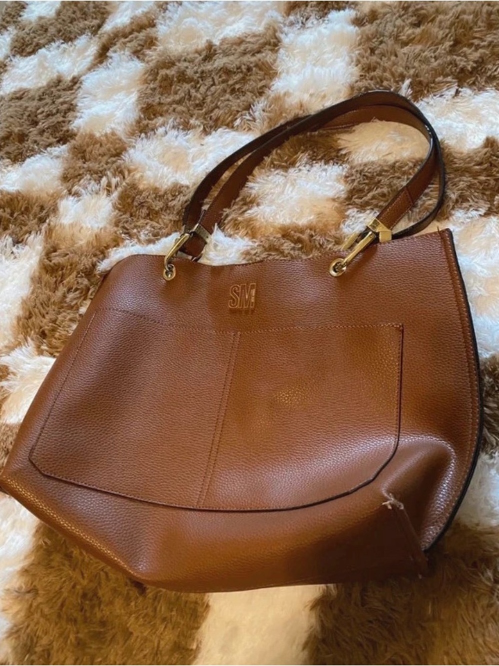 Steve Madden Brown Pebbled Leather Shoulder Tote